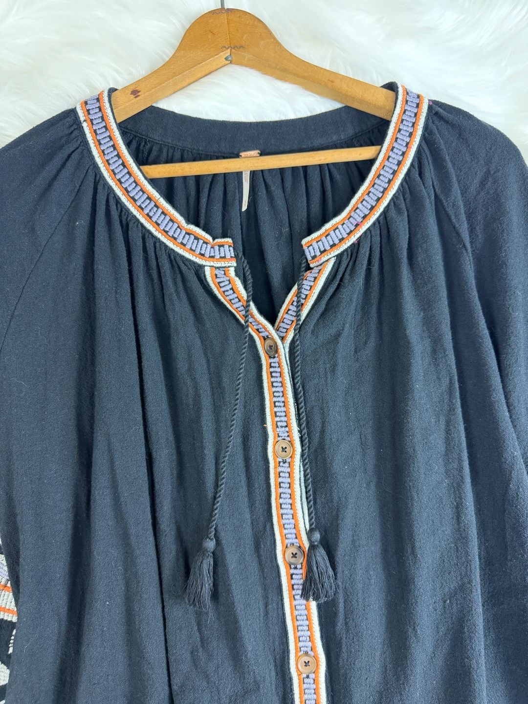 Free People Dress Size S Black Embroidered Boho Kaftan Tunic 10