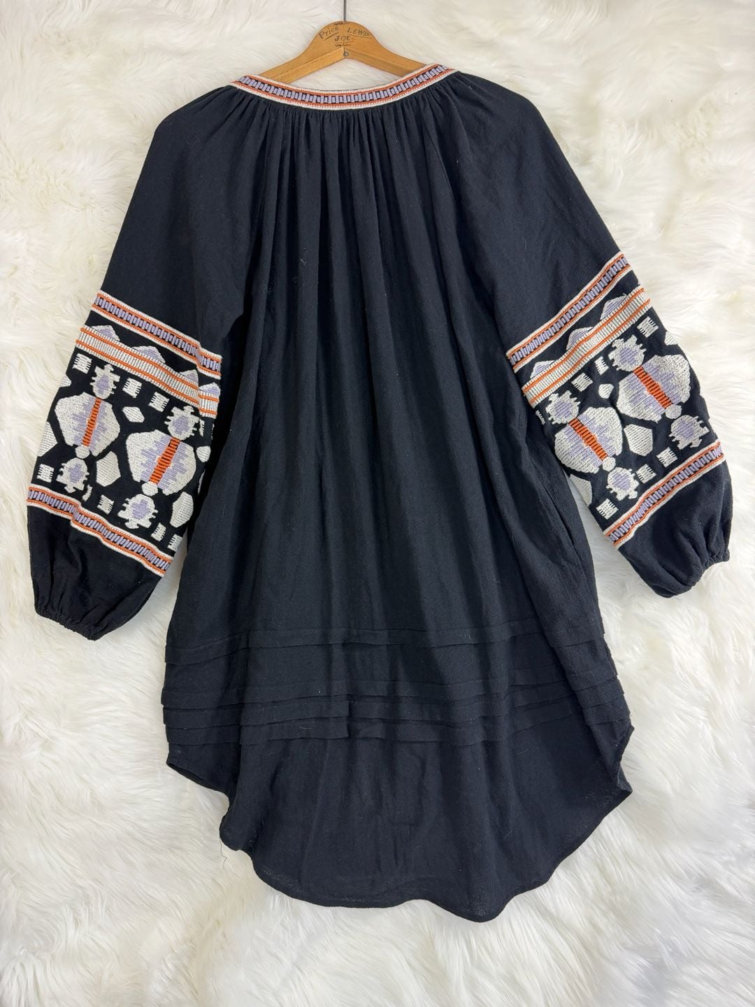 Free People Dress Size S Black Embroidered Boho Kaftan Tunic 12