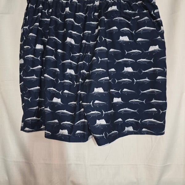 Nautica Swim Trunks Size L Blue Fish Print Mesh Lined