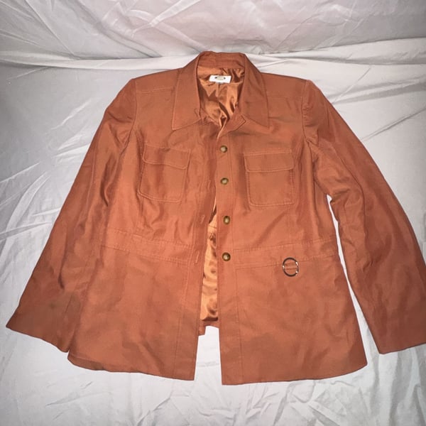 Talbots Safari Jacket Size 14 Orange Button Up Utility Pocket