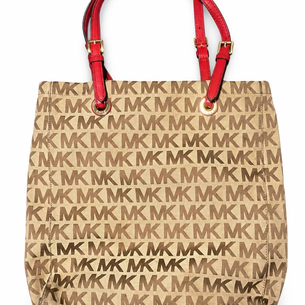 Michael Kors Signature MK Jacquard Tote Bag Red Handles