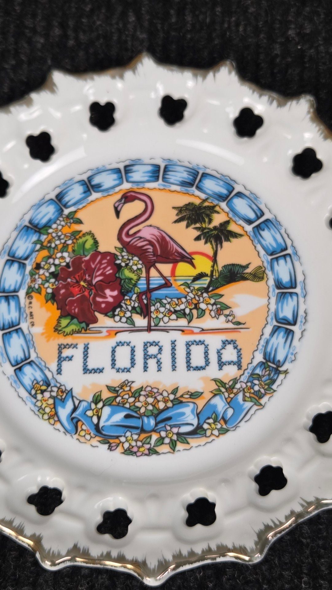 Scotty Florida Souvenir Plate Ceramic Gold Trim Flamingo 7 In 2