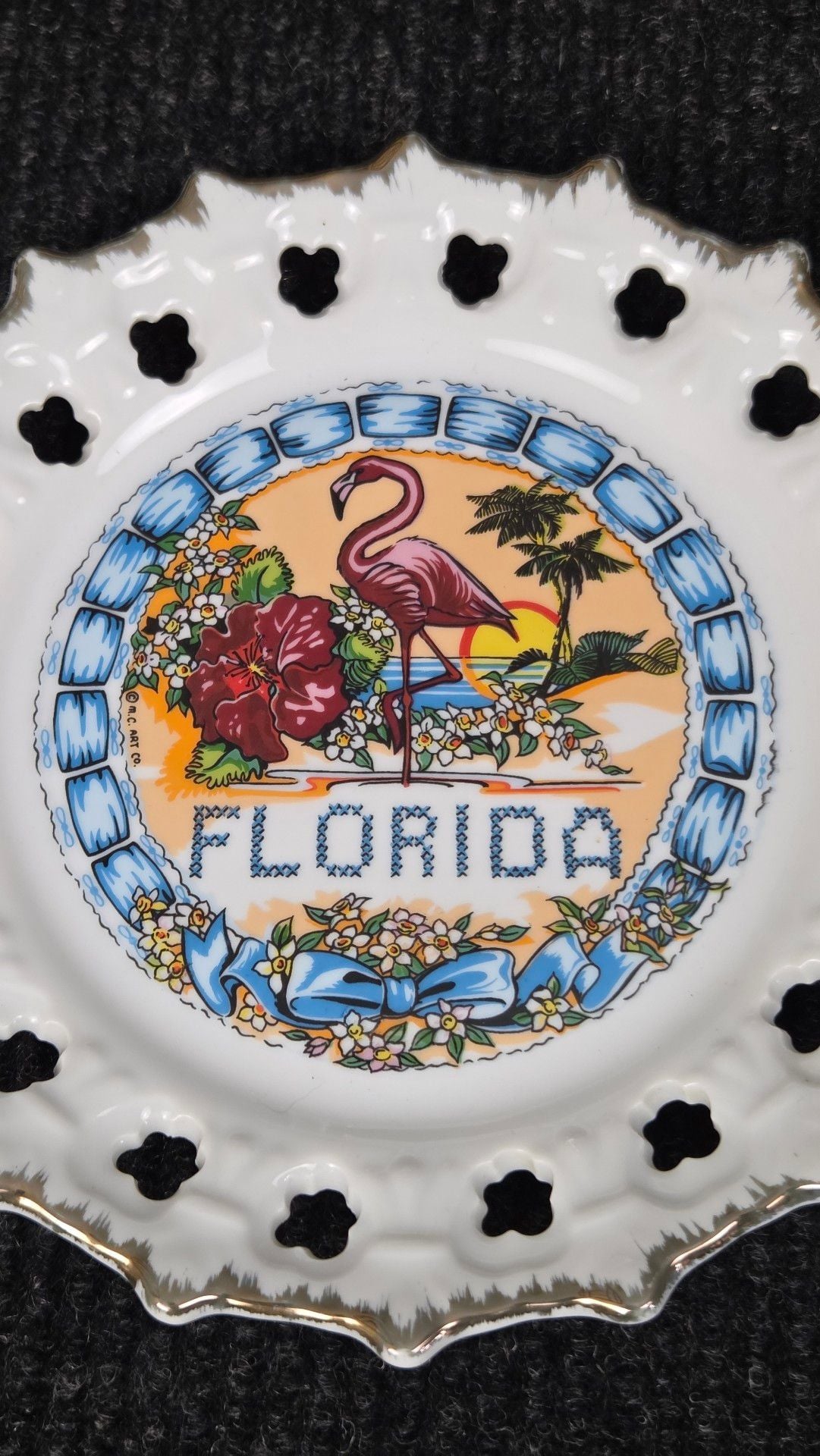 Scotty Florida Souvenir Plate Ceramic Gold Trim Flamingo 7 In 3