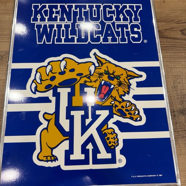 Vintage 1991 Kentucky Wildcats P & K Products Framed Sign
