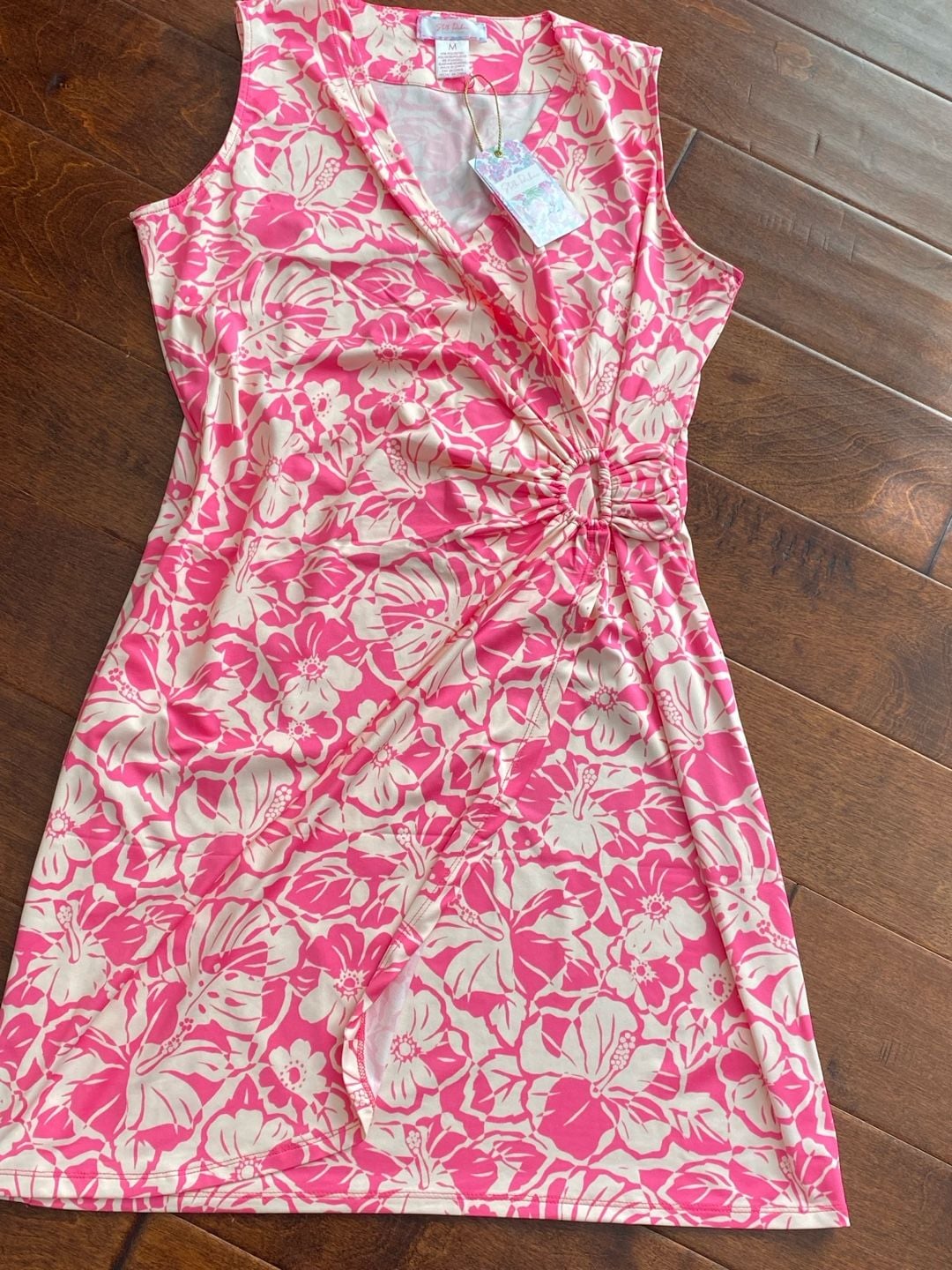 Stella Parker CC20189 Floral Dress Size M Acid Pink UPF Sun Protection 1