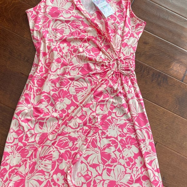Stella Parker CC20189 Floral Dress Size M Acid Pink UPF Sun Protection