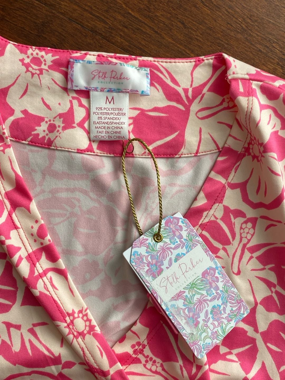 Stella Parker CC20189 Floral Dress Size M Acid Pink UPF Sun Protection 2