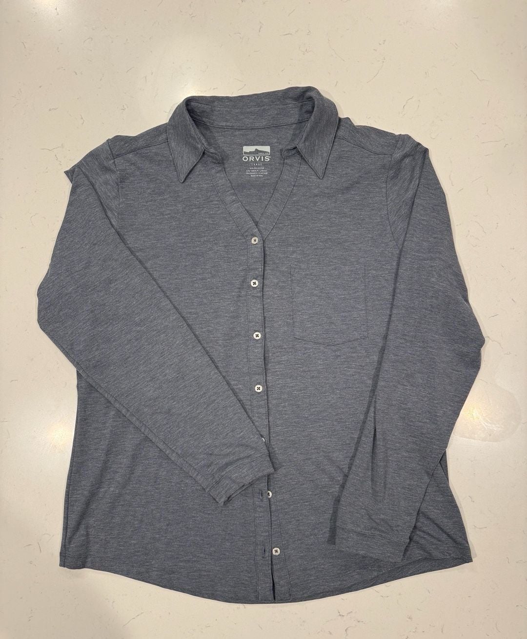Orvis Knit Long Sleeve Button Down Shirt Size L Gray 2