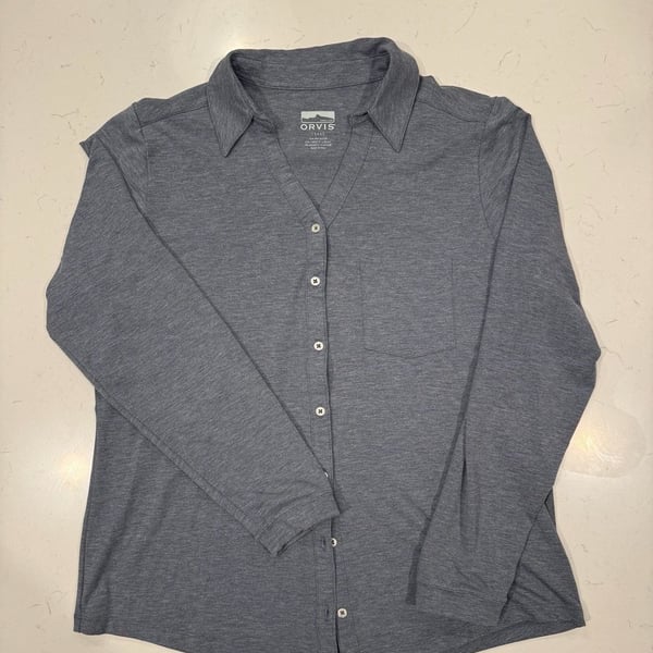 Orvis Knit Long Sleeve Button Down Shirt Size L Gray