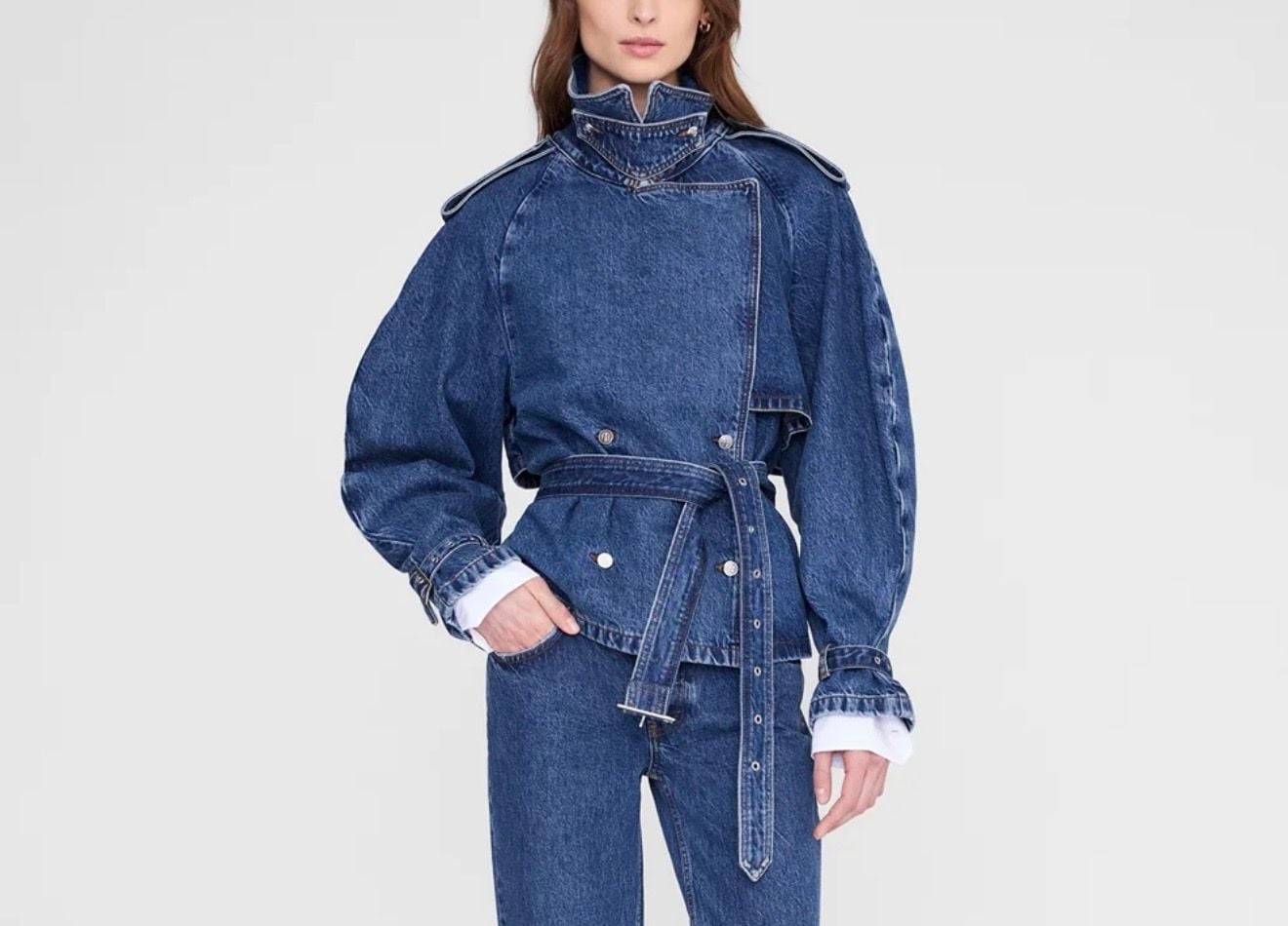 Anine Bing Pascale Trench Jacket Clean Indigo size Large 2