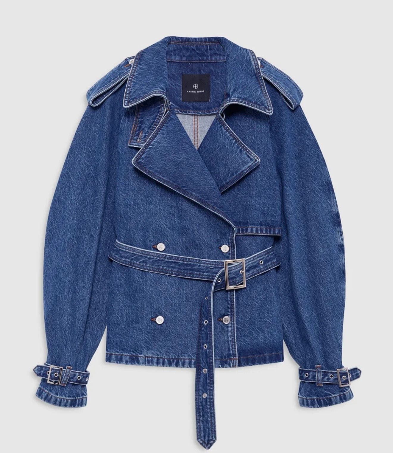 Anine Bing Pascale Trench Jacket Clean Indigo size Large 6