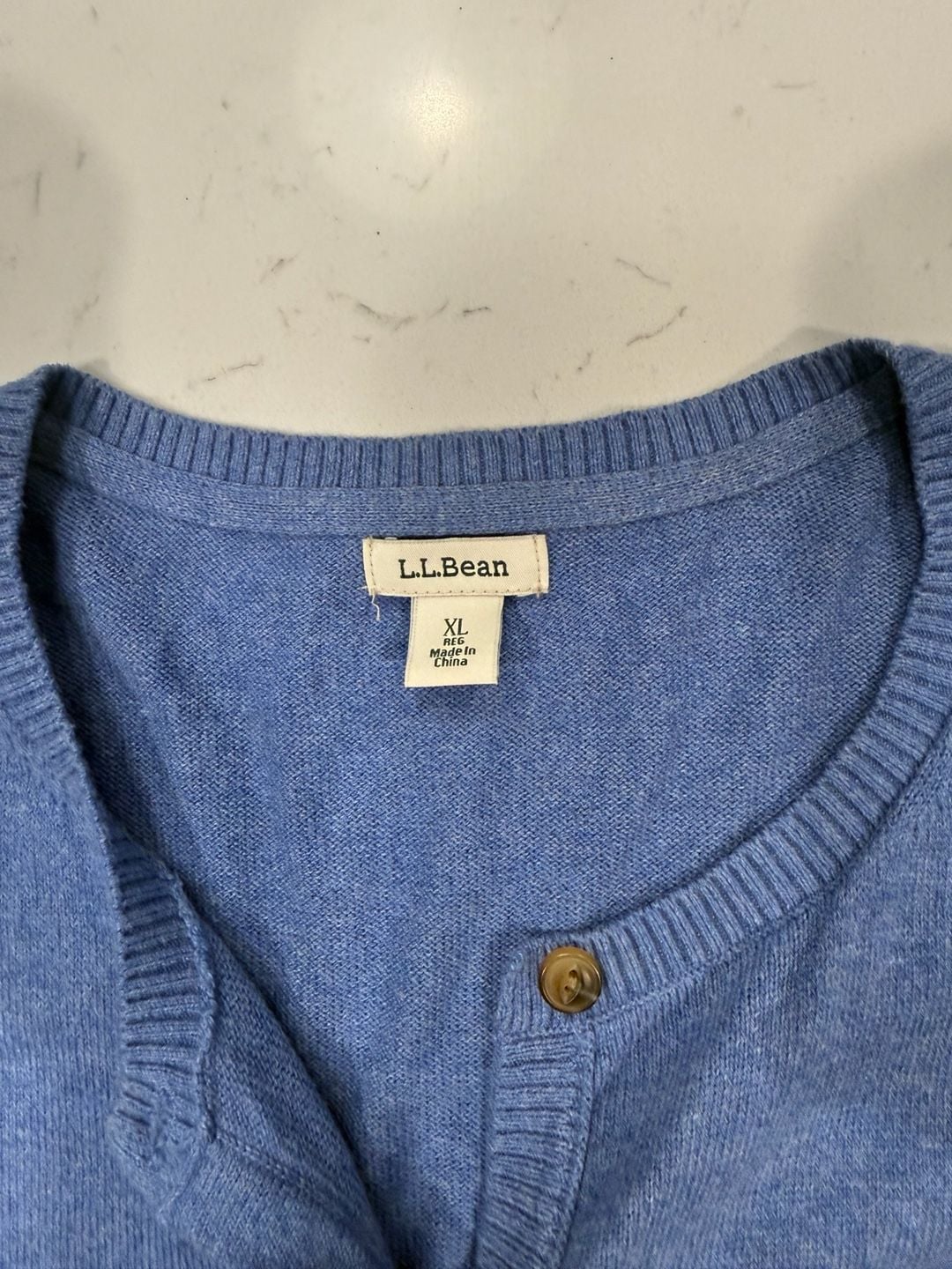 L.L. Bean Cardigan Size XL Blue Button Front Sweater 95% Cotton 5% Cashmere 3