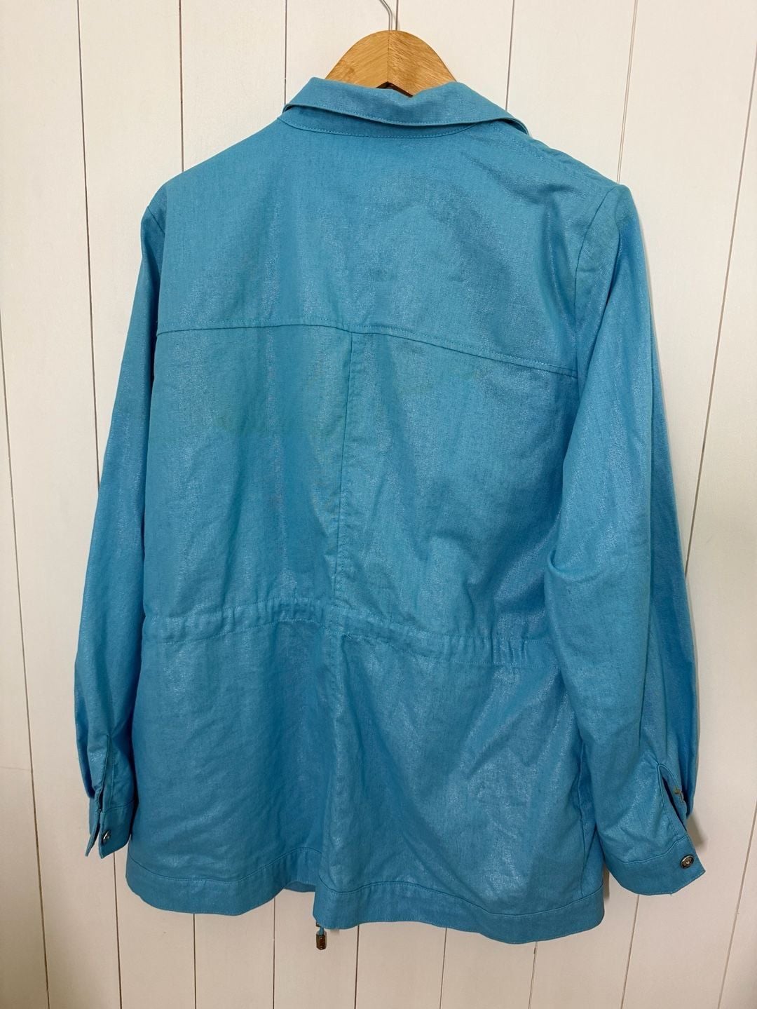Boston Proper Jacket Size XL Blue Studded Linen Blend 5