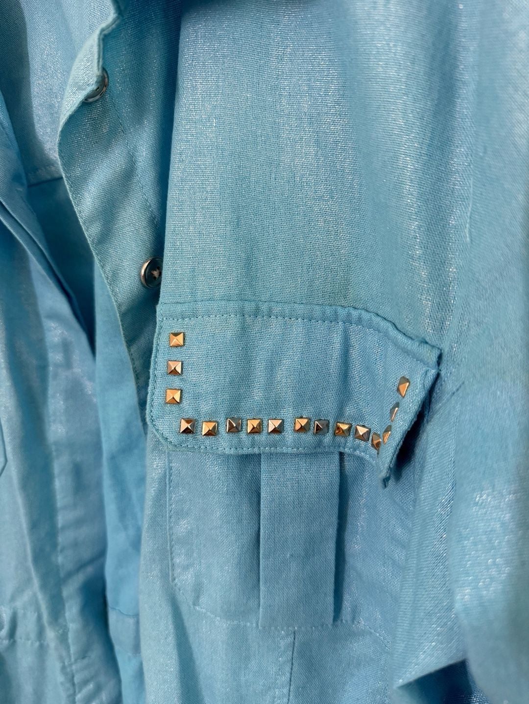 Boston Proper Jacket Size XL Blue Studded Linen Blend 4