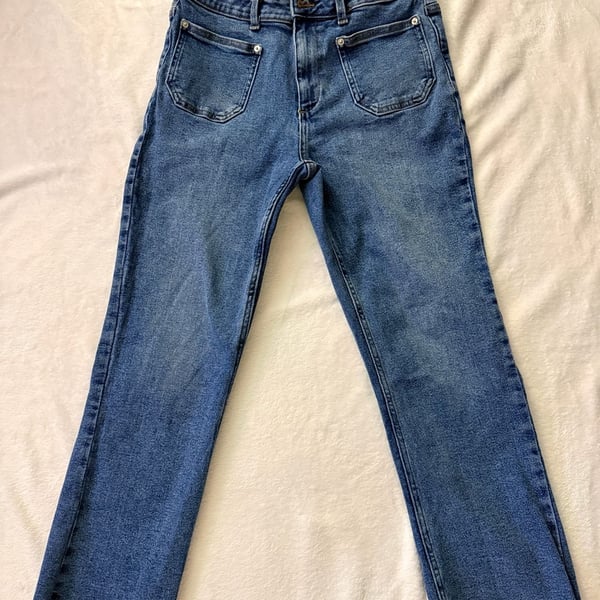 Zara Jeans Size USA 8 Blue Patch Pocket High Rise Raw Hem