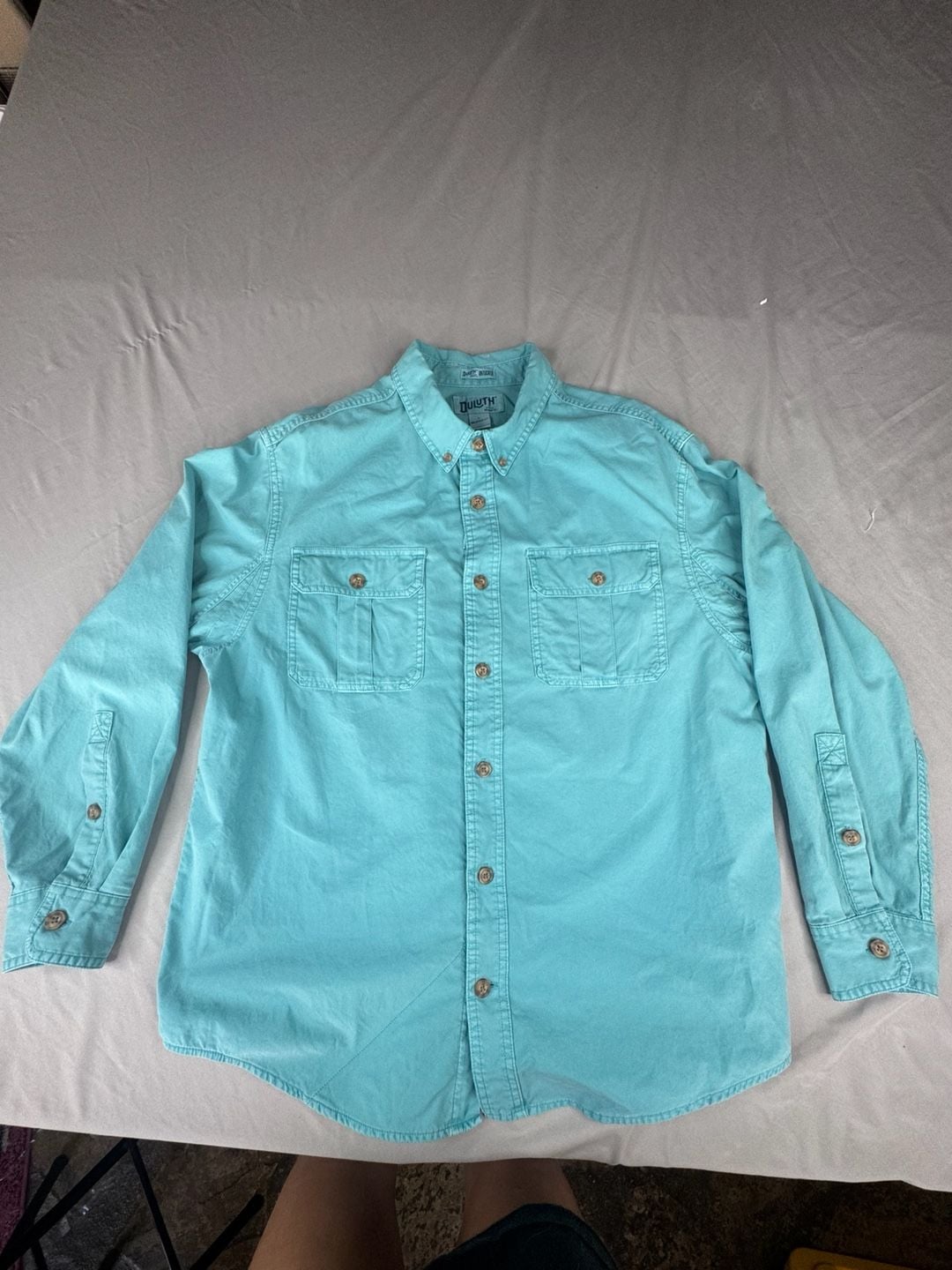 Duluth Trading Co. Untucked Shirt Size L Relaxed Fit Teal Long Sleeve 2