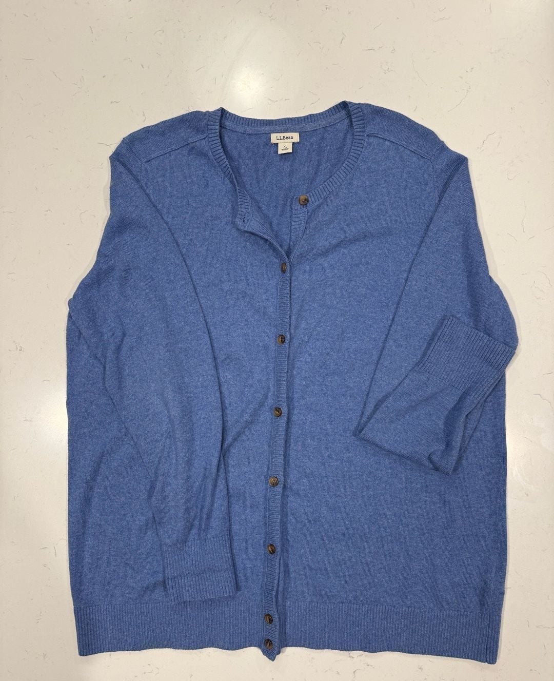 L.L. Bean Cardigan Size XL Blue Button Front Sweater 95% Cotton 5% Cashmere 2