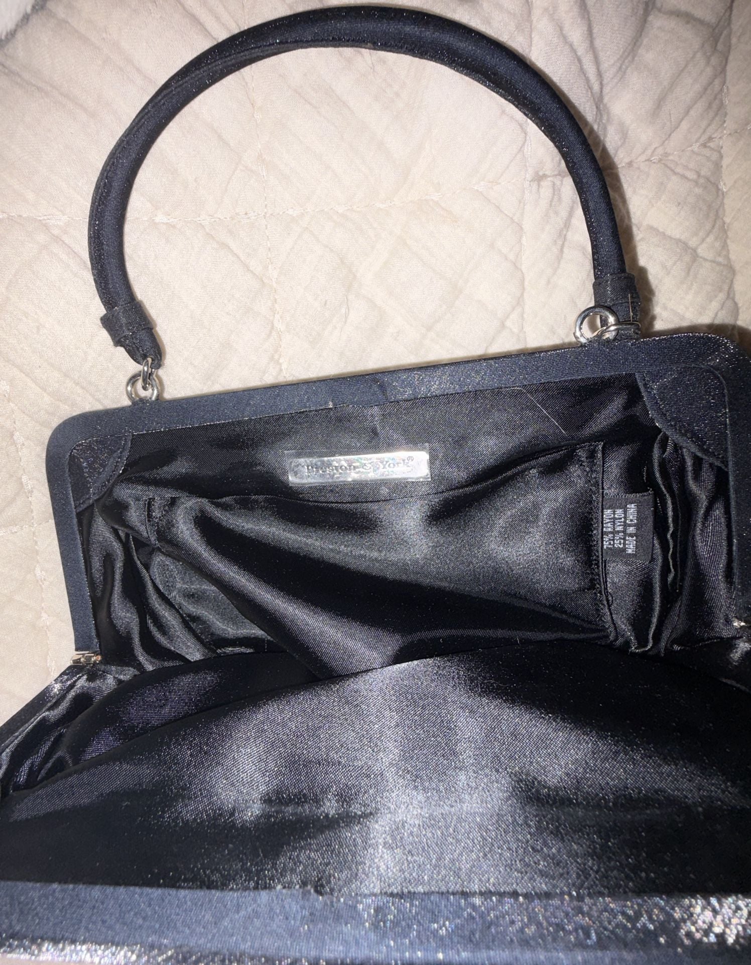 Preston & York Black Shimmer Evening Handbag Purse 2