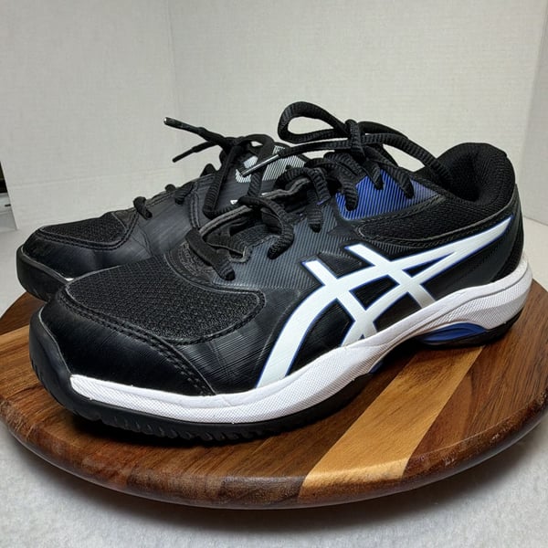 ASICS Gel-Game GS Size 3 Black White Blue Tennis Shoes Athletic Sporty Sneakers