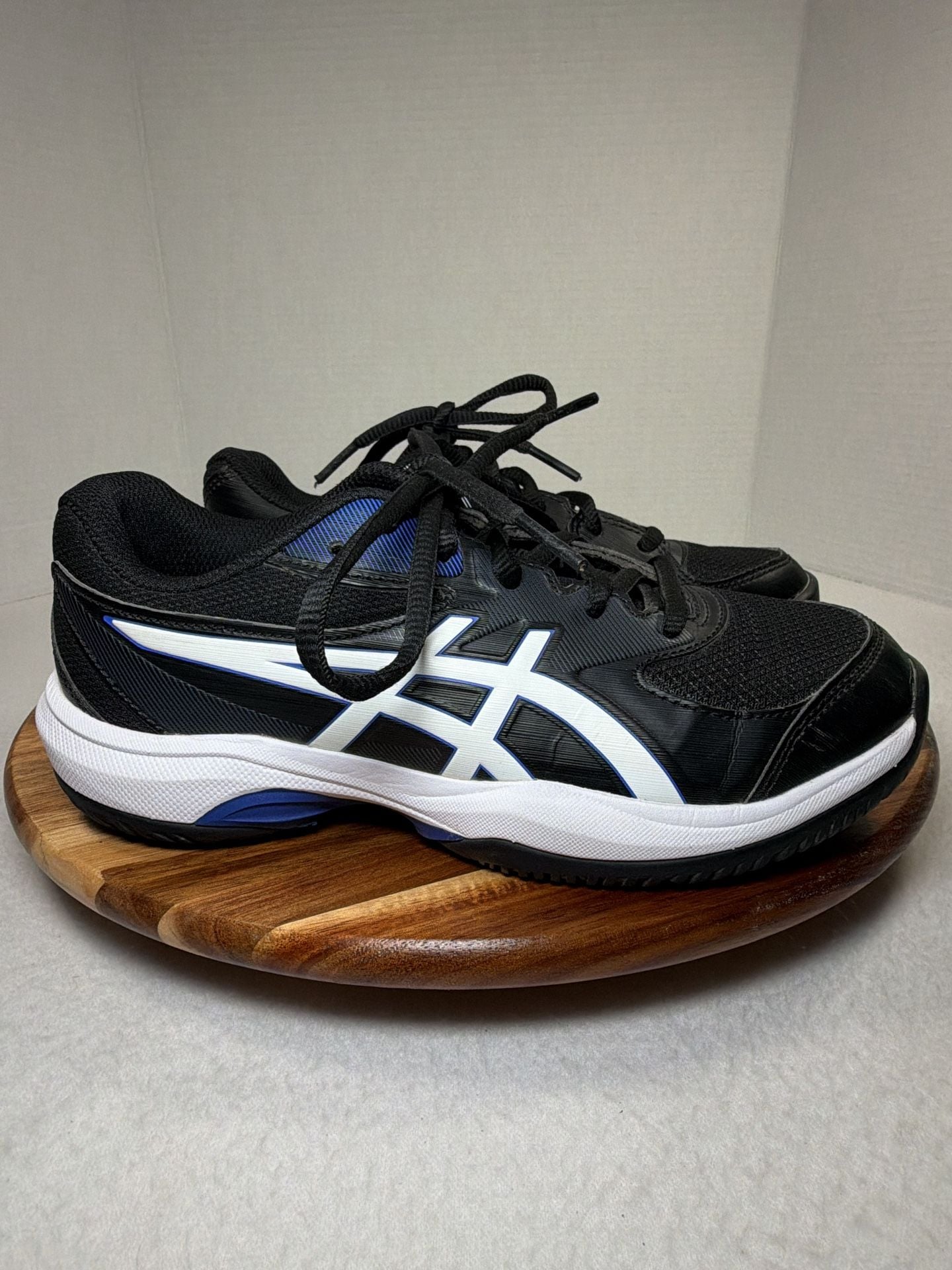 ASICS Gel-Game GS Size 3 Black White Blue Tennis Shoes Athletic Sporty Sneakers 5