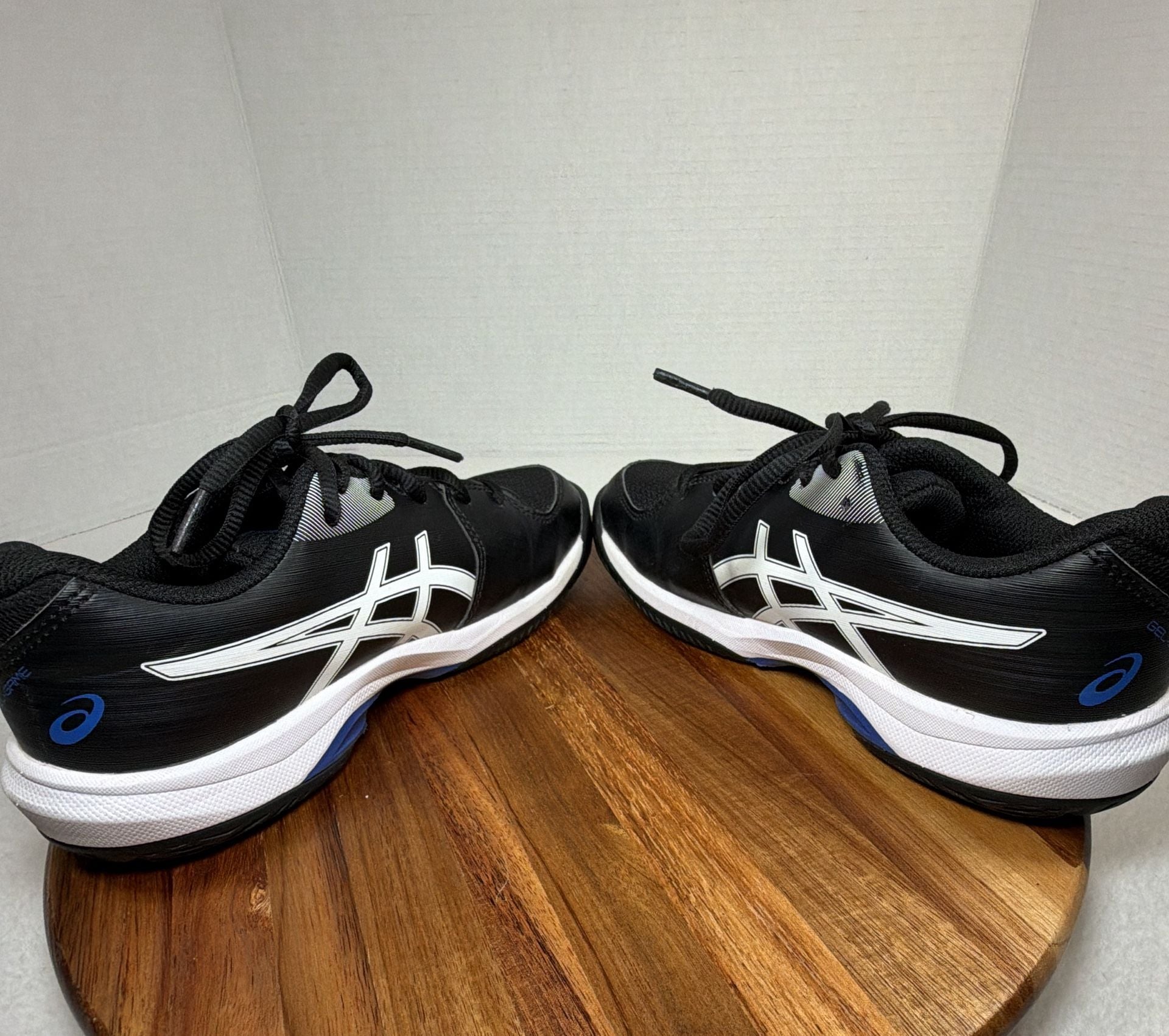 ASICS Gel-Game GS Size 3 Black White Blue Tennis Shoes Athletic Sporty Sneakers 8