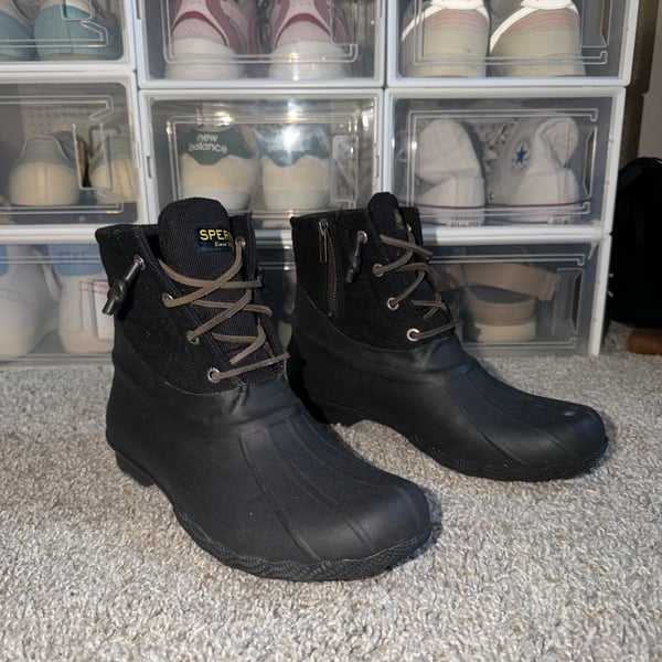 Sperry Saltwater Boots Size 8 Black Rubber Duck Rain Boots STS84384