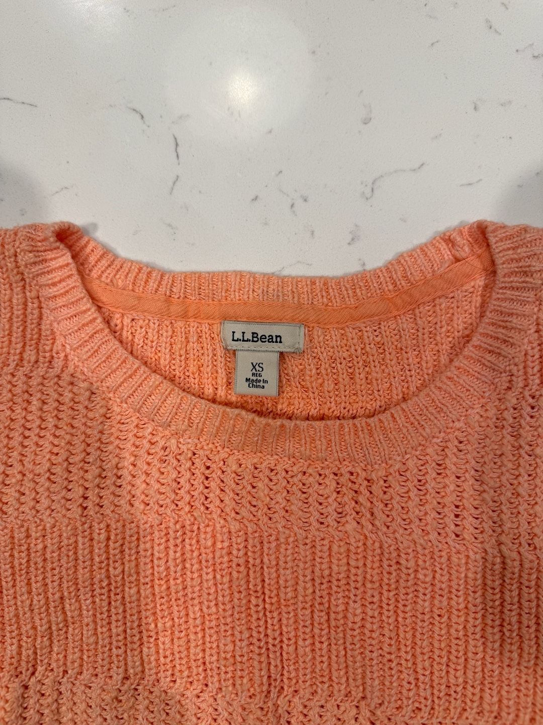 LL Bean Textured Striped Cotton Sweater Size XS Peach 100% cotton 2