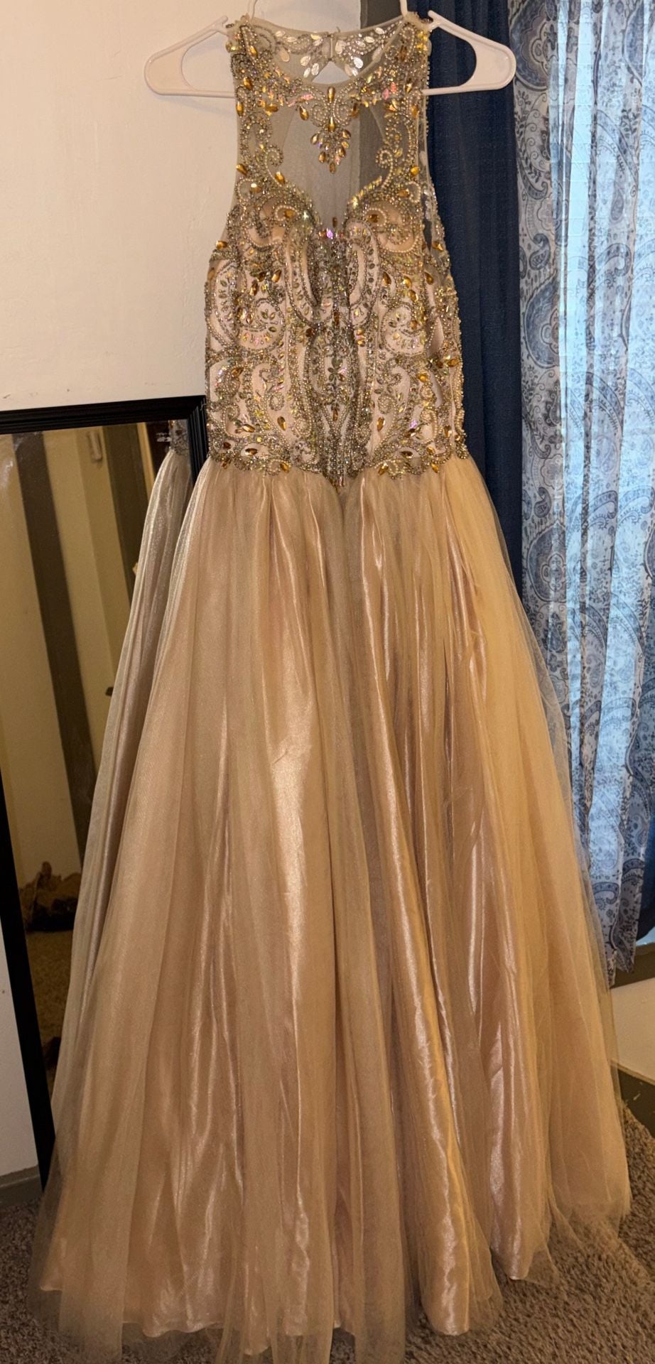 Dancing Queen Prom Dress 1106 Size M Gold Beaded Long Gown 3