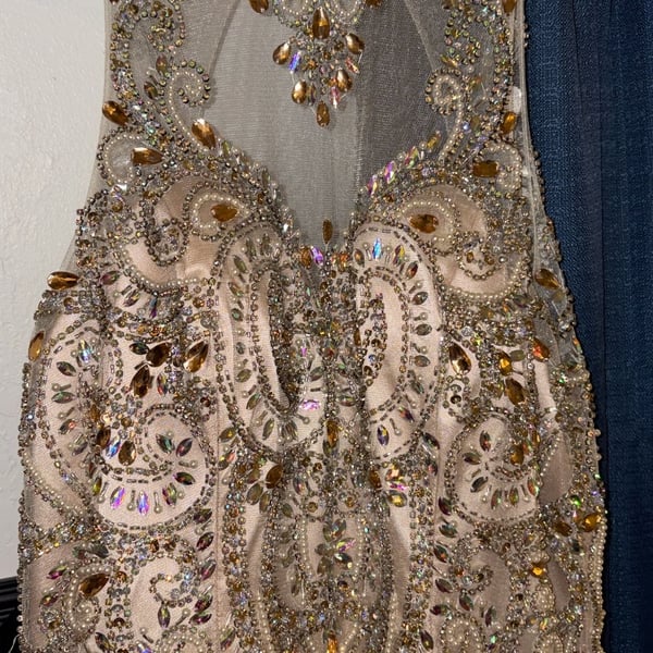 Dancing Queen Prom Dress 1106 Size M Gold Beaded Long Gown