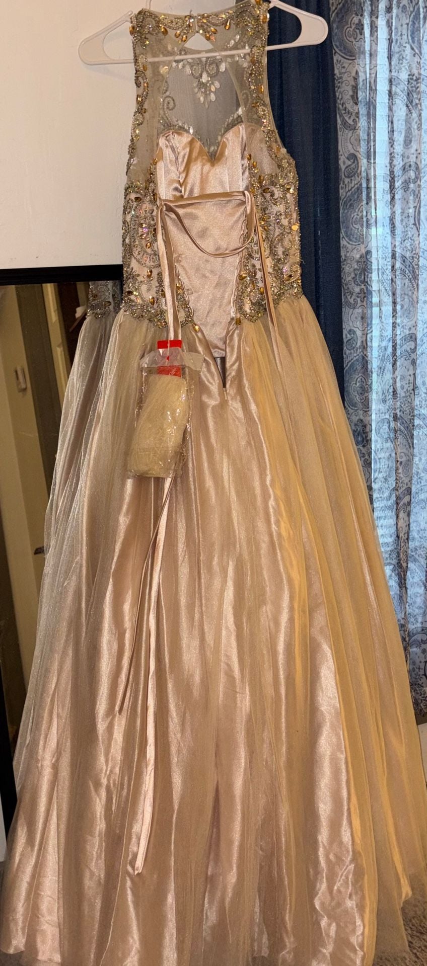 Dancing Queen Prom Dress 1106 Size M Gold Beaded Long Gown 4