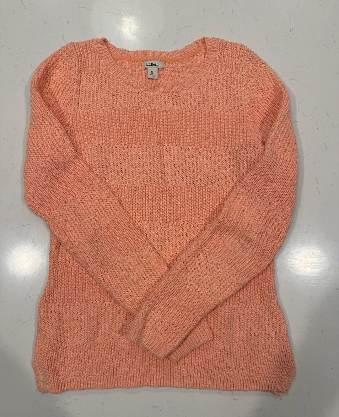 LL Bean Textured Striped Cotton Sweater Size XS Peach 100% cotton 1
