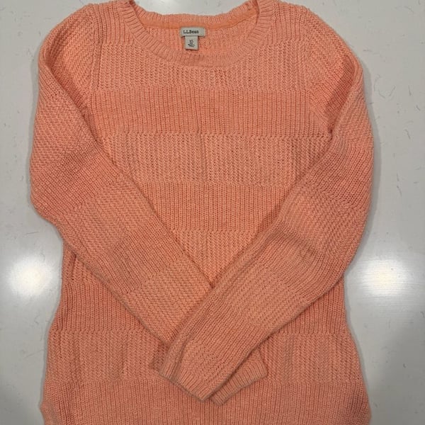 LL Bean Textured Striped Cotton Sweater Size XS Peach 100% cotton