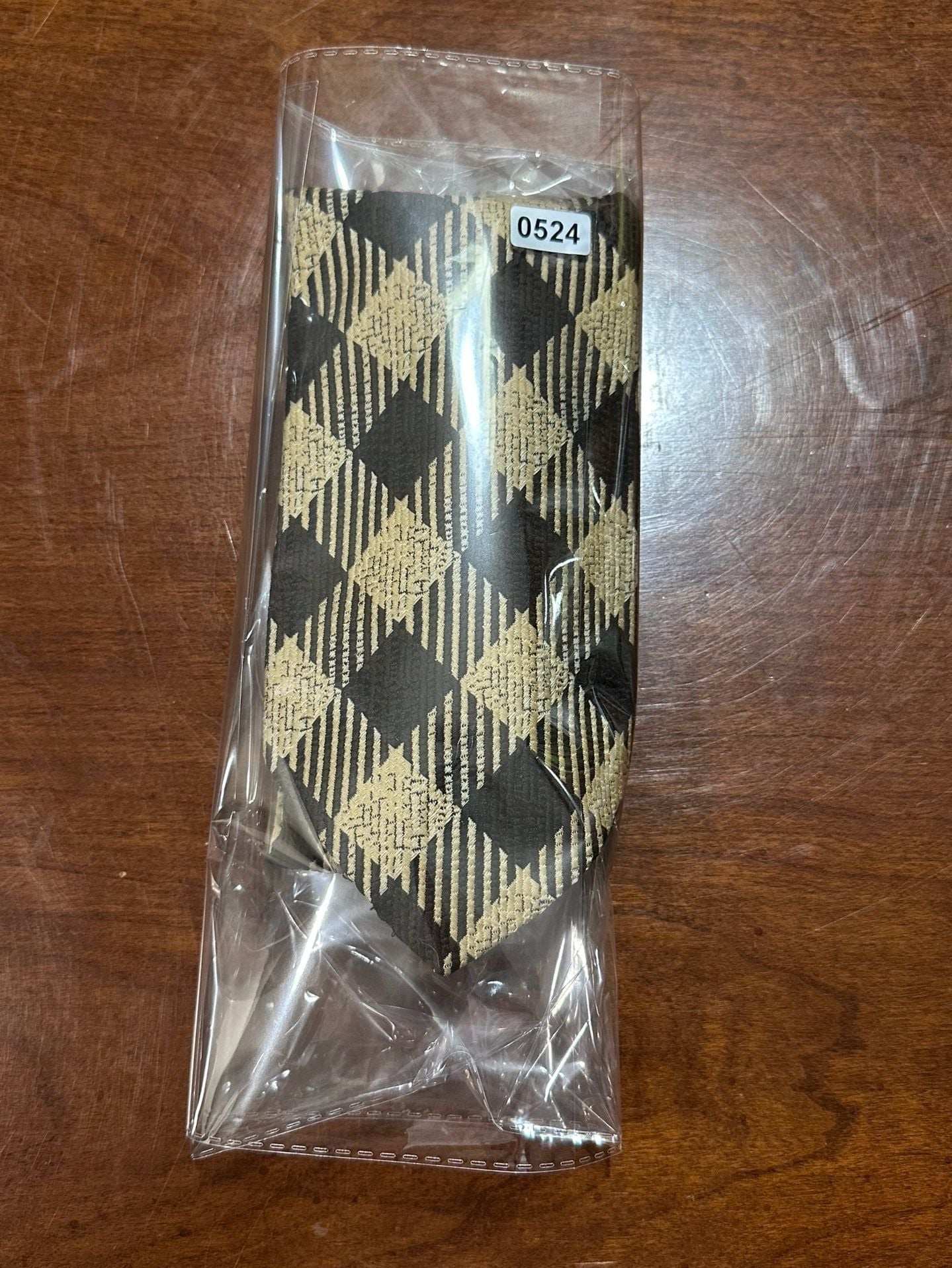 Qiana Necktie Brown Beige Diamond Check Pattern Vintage 4