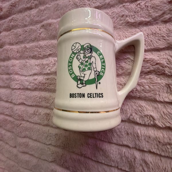 Boston Celtics Vintage Ceramic Beer Stein Mug Gold Trim Logo