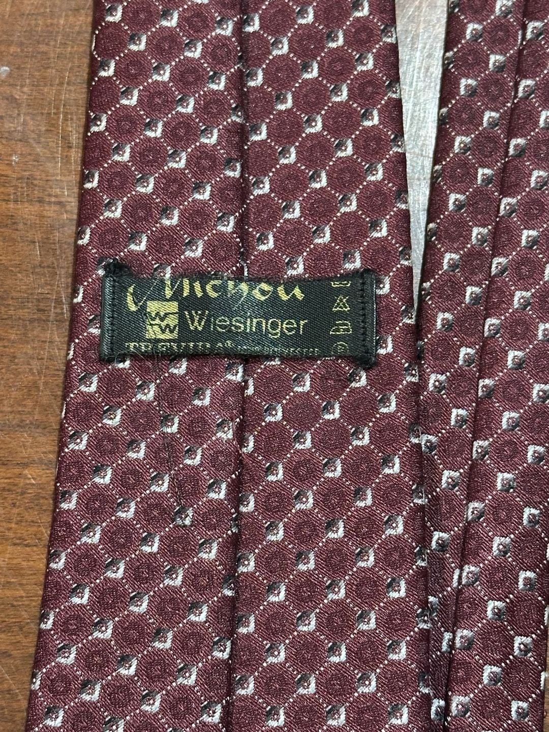 Wiesinger Necktie Burgundy Geometric Pattern Silk Tie 3