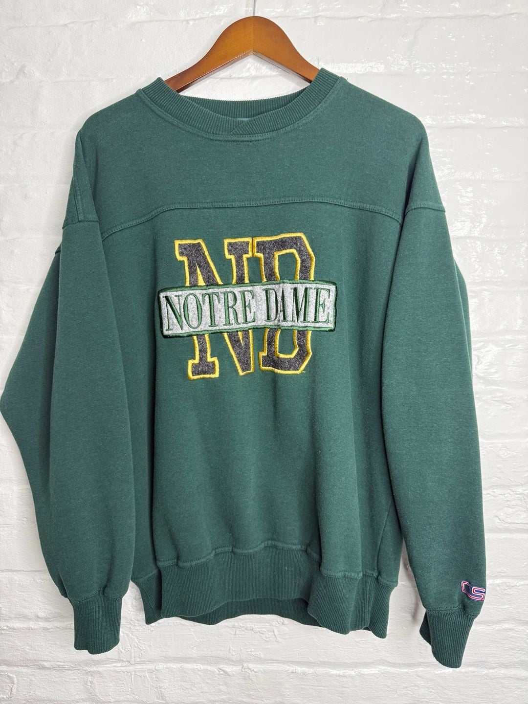 Crable Sportswear Notre Dame Sweatshirt Size L Green Embroidered Crewneck 2