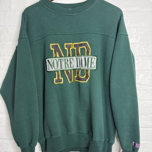 Crable Sportswear Notre Dame Sweatshirt Size L Green Embroidered Crewneck
