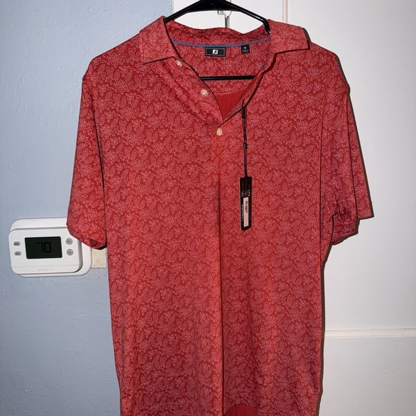 FootJoy Wingtip Floral Lisle Polo Shirt Size S Red