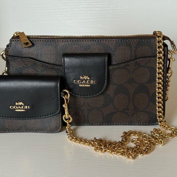 Coach Poppy Crossbody Bag Signature Canvas Brown Black