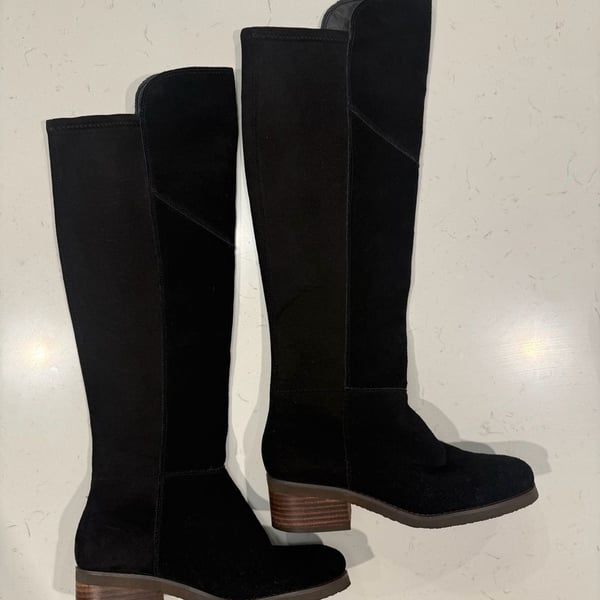 Lucky Brand Twynkl Size 6.5 Black Suede Leather Knee High Boots