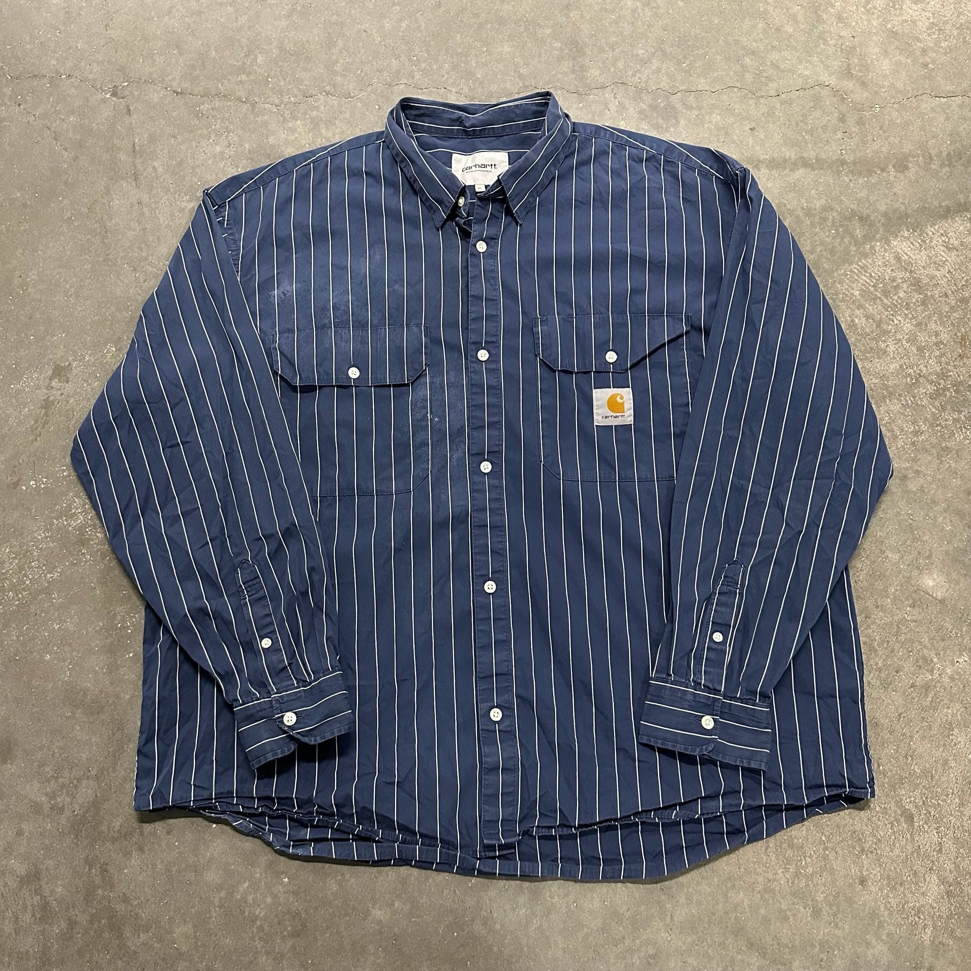 Carhartt WIP Striped Button Up Work Shirt XL Double Pocket Oversized 2