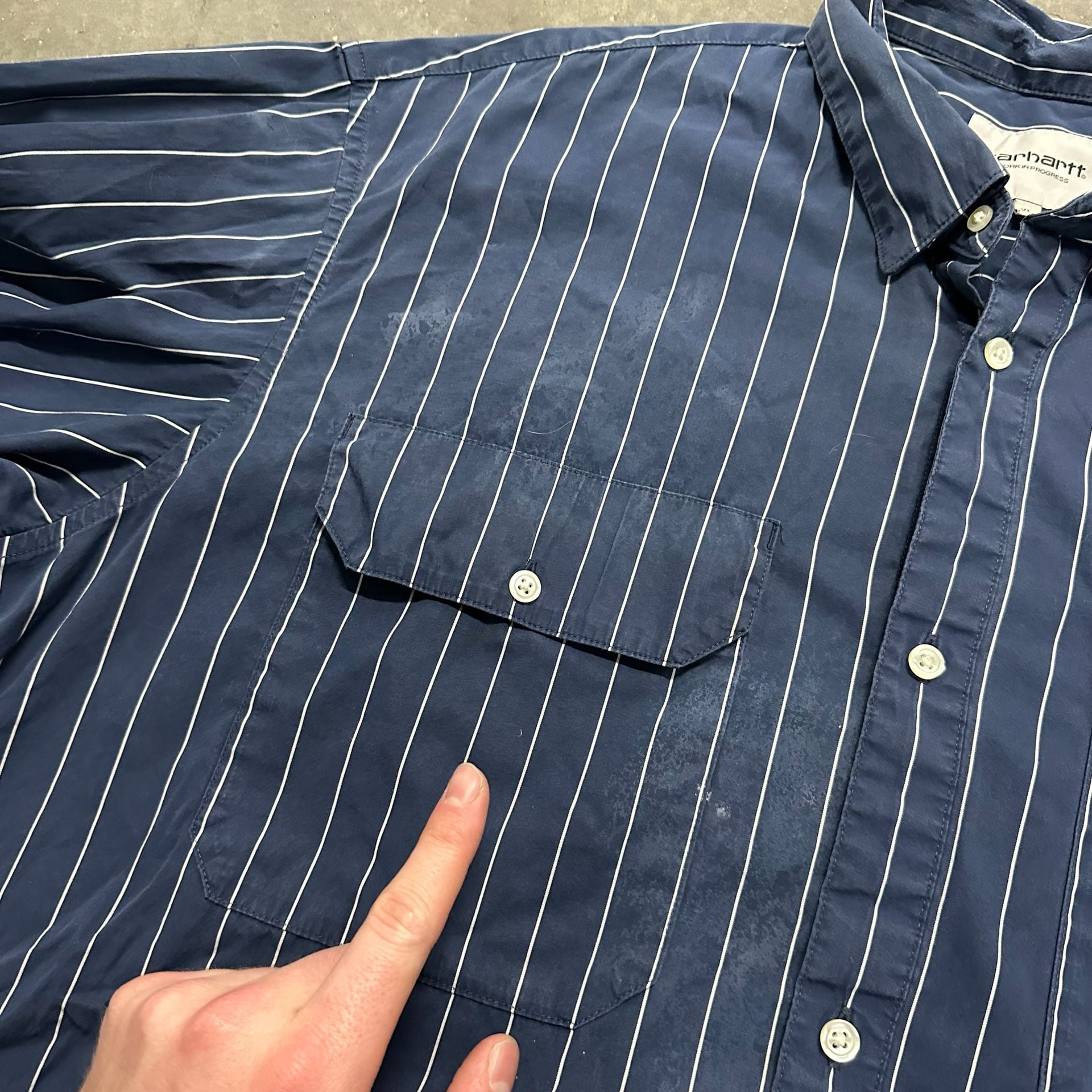 Carhartt WIP Striped Button Up Work Shirt XL Double Pocket Oversized 7