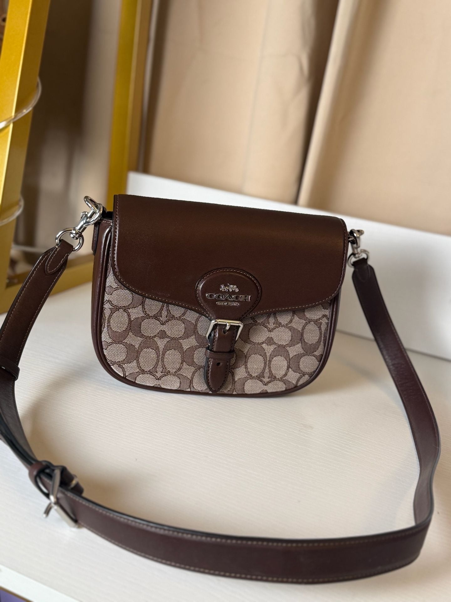 Coach Amelia Saddle Bag In Signature Jacquard Brown 2