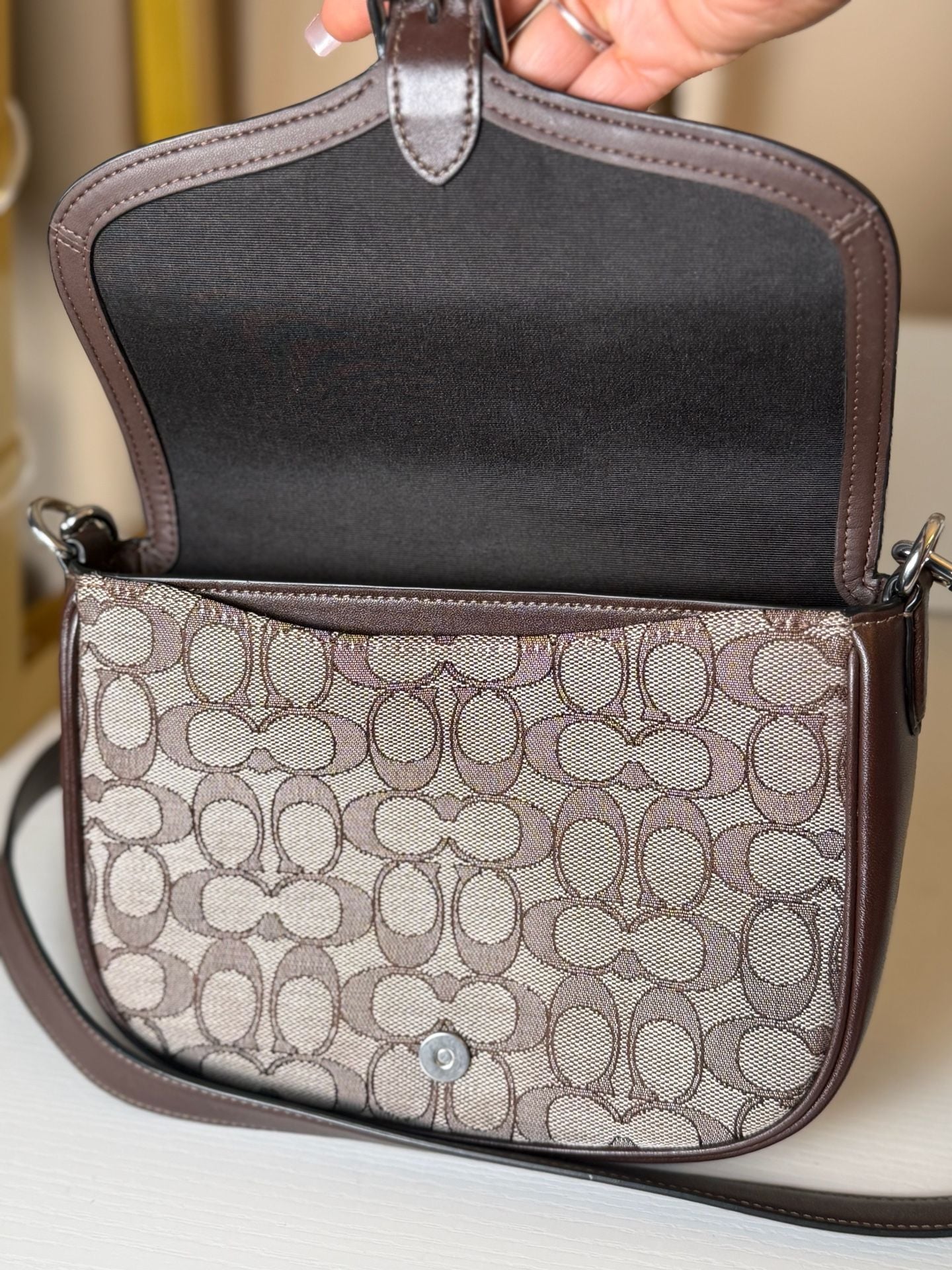 Coach Amelia Saddle Bag In Signature Jacquard Brown 6