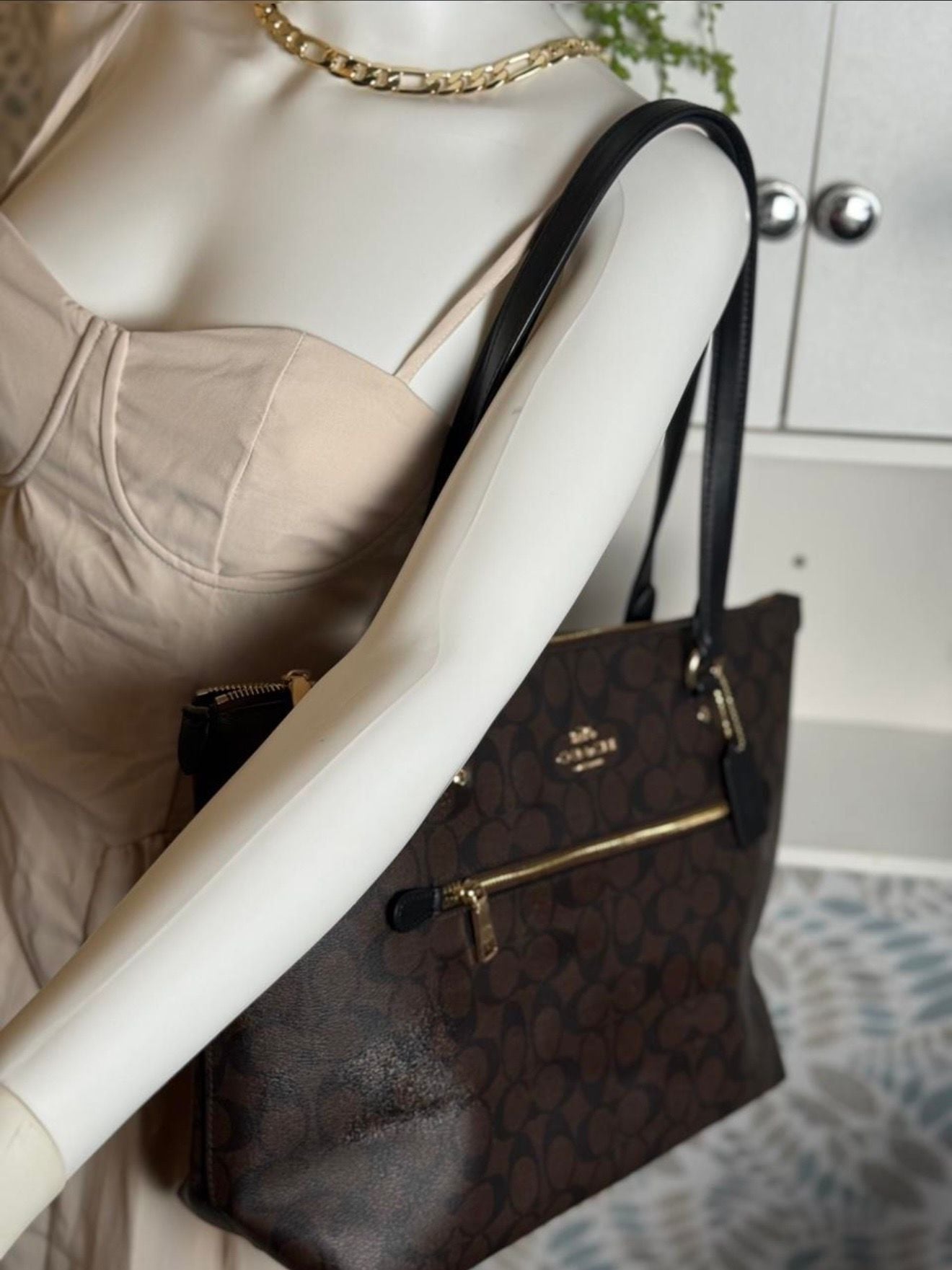Coach Gallery Tote F79609 Brown Black Signature Canvas Shoulder Bag 8