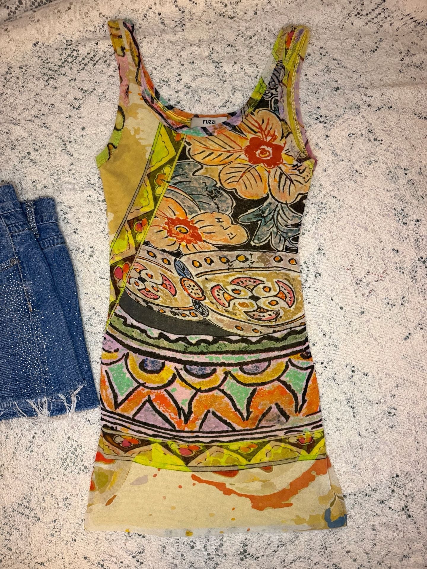 Fuzzi Multicolor Mesh Tank Dress Size XS 2