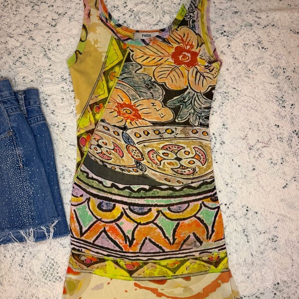 Fuzzi Multicolor Mesh Tank Dress Size XS