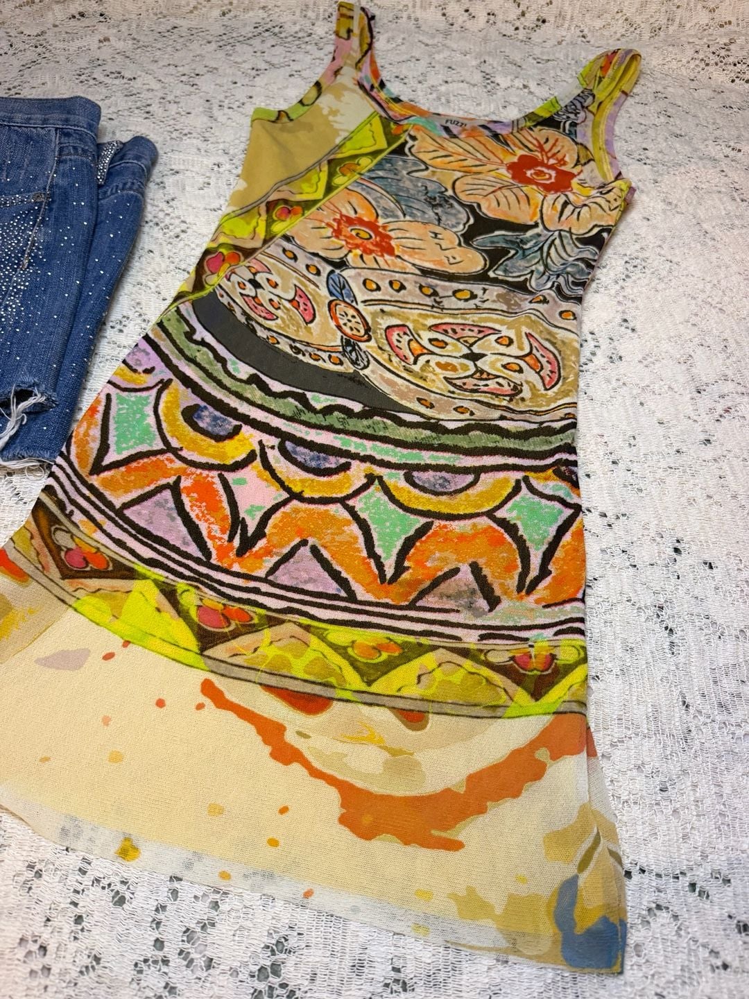 Fuzzi Multicolor Mesh Tank Dress Size XS 3
