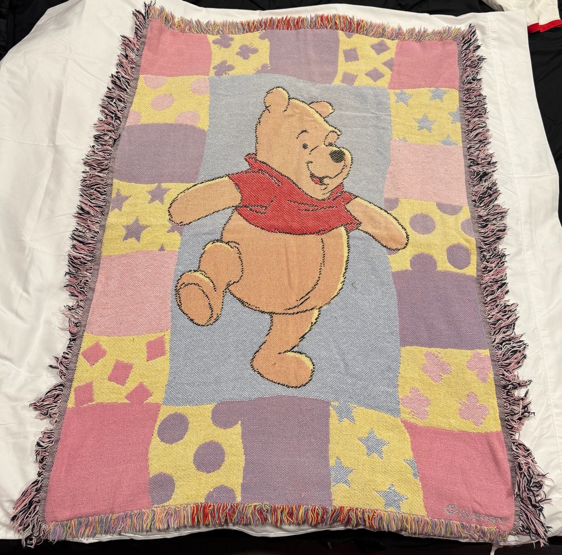 Vintage 90s Winnie the Pooh Disney Woven Baby Tapestry Throw Blanket 36"x46" 1
