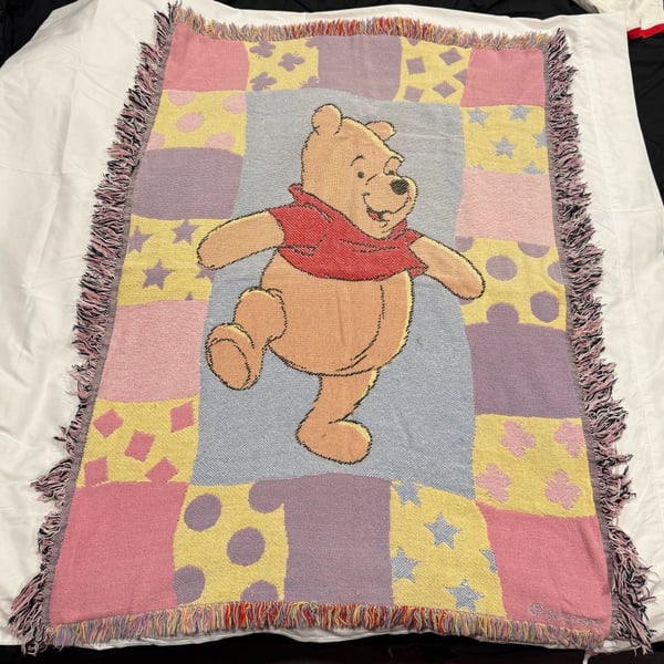 Vintage 90s Winnie the Pooh Disney Woven Baby Tapestry Throw Blanket 36"x46"